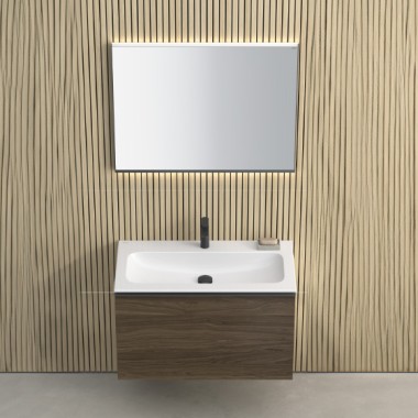 Geberit Option Plus Square Lichtspiegel • Geberit iCon Möbelwaschtisch • Geberit Acanto Unterschrank für Waschtisch Nussbaum hickory