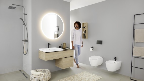 Geberit ICon Badezimmer mit Wand-WC und Wand-Bidet Geberit ICon Badezimmer mit Wand-WC und Wand-Bidet