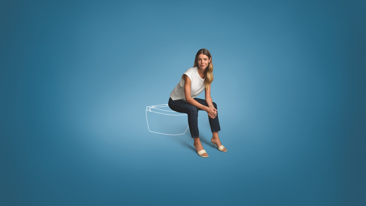 Illustration mit Frau und Geberit AquaClean Alba Illustration mit Frau und Geberit AquaClean Alba