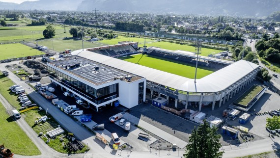 Das SCR Altach Fußballstadion wurde 2025 um das Businessgebäude erweitert