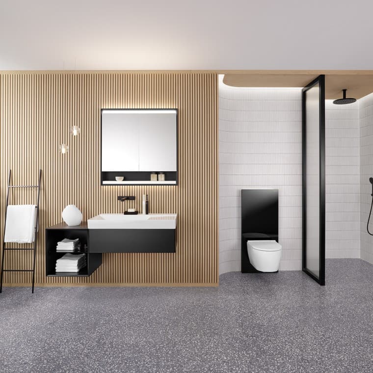 Geberit ONE Badserie mit Option Lichtspiegel und Geberit Monolith Geberit ONE Badserie mit Option Lichtspiegel und Geberit Monolith