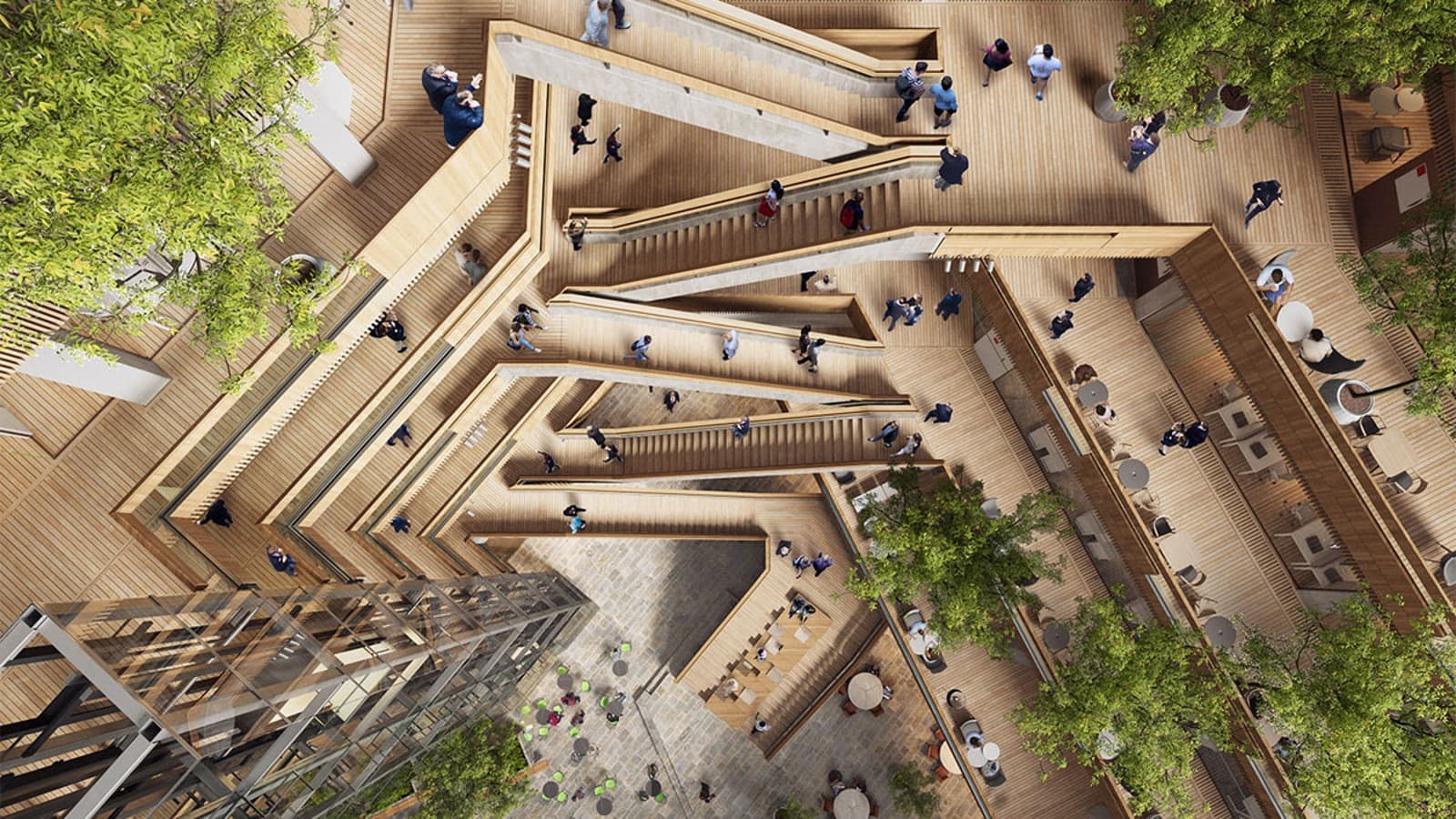 Das Herzstück des neuen Hauptsitzes ist das Atrium, ein Innenhof, um den herum Treppen und Lifte in die oberen Etagen führen (©Foster&Partners) Das Herzstück des neuen Hauptsitzes ist das Atrium, ein Innenhof, um den herum Treppen und Lifte in die oberen Etagen führen (©Foster&Partners)