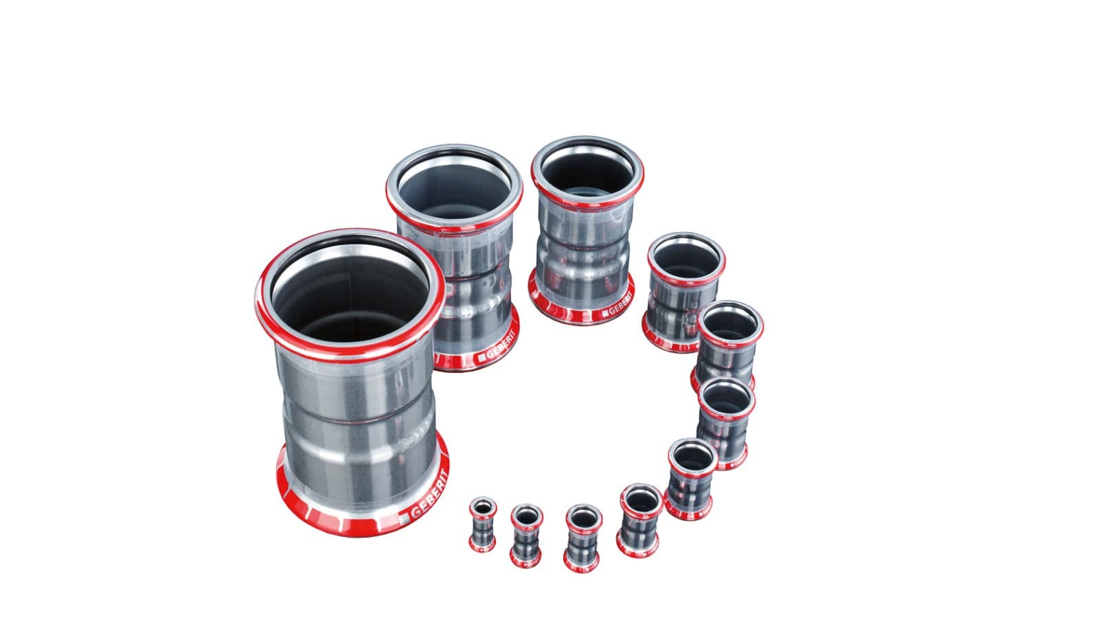 Geberit Mapress C-Stahl Fitting mit rotem Pressindikator und schwarzem O-Ring Geberit Mapress C-Stahl Fitting mit rotem Pressindikator und schwarzem O-Ring
